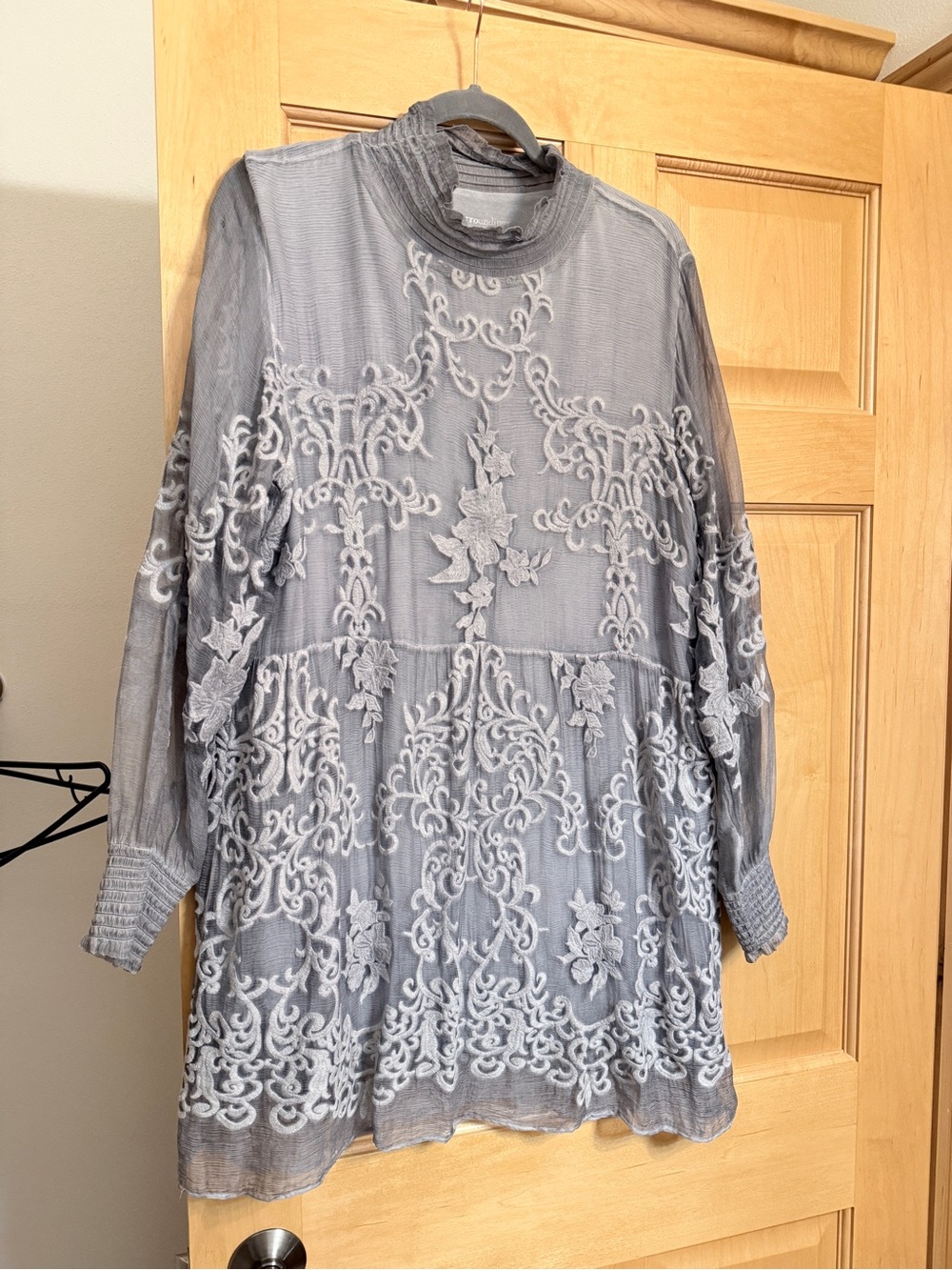 Soft Surroundings Light Gray Embroidered Sheer Tunic